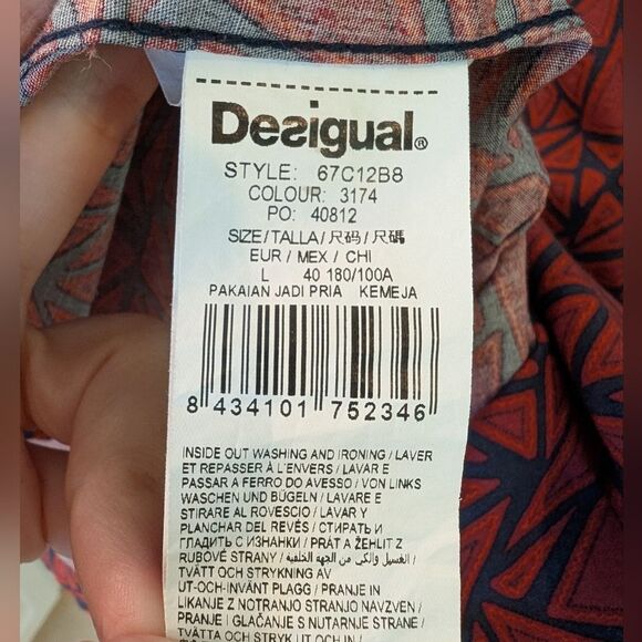 Desigual Man Triangle Print Long Sleeve Shirt Large Slim - Picture 8 of 11